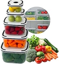 Kit 5 Potes Organizadores Quadrados de Geladeira Hermético Transparente com Borracha Isolante - Organizador de Frutas Legumes Saladas - Sem BPA - Qualidade Premium - UpShop