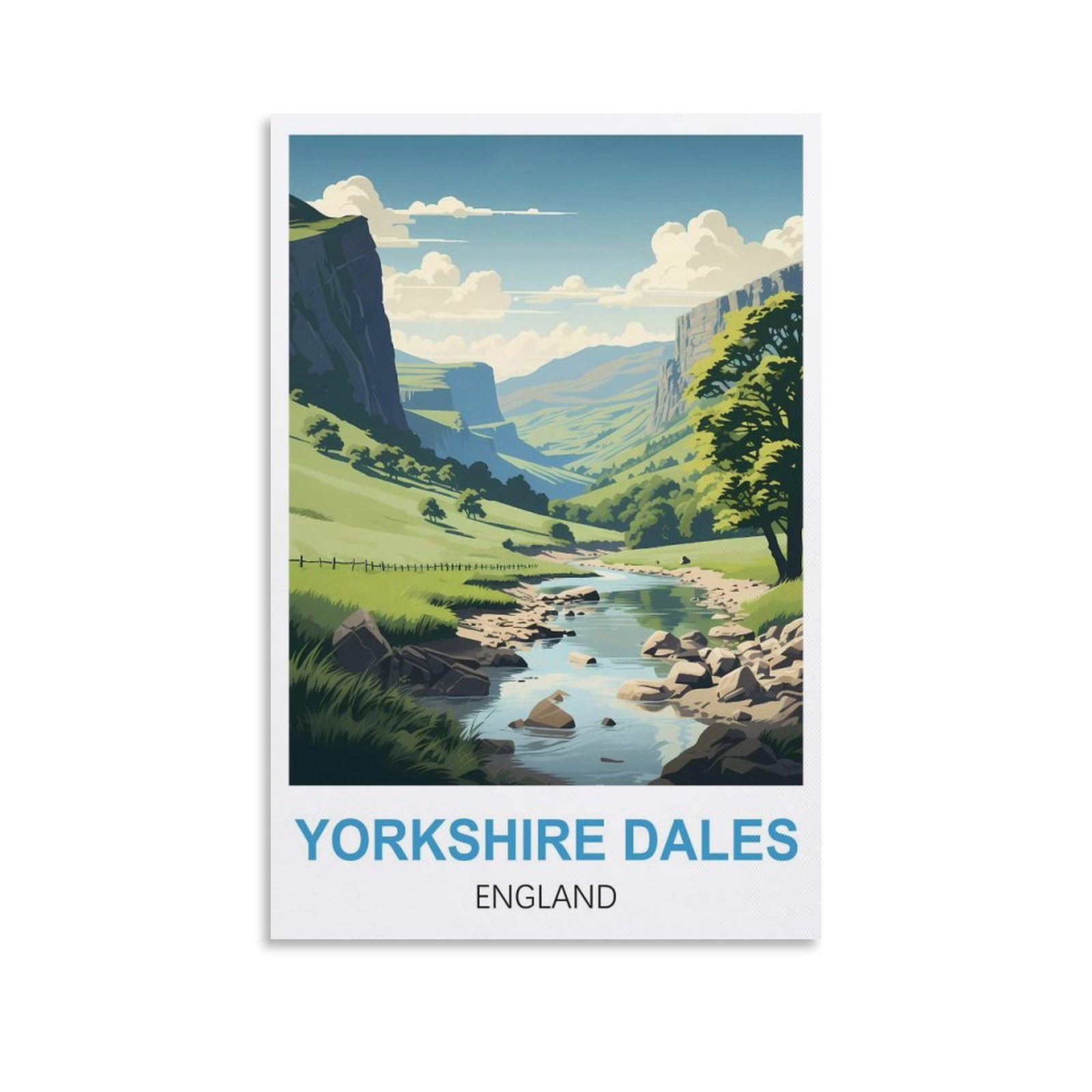 WGMDOEE Yorkshire Dales England Vintage Travel Posters 12x18inch(30x45cm) Canvas Poster Living Room Wall Art Home Decor