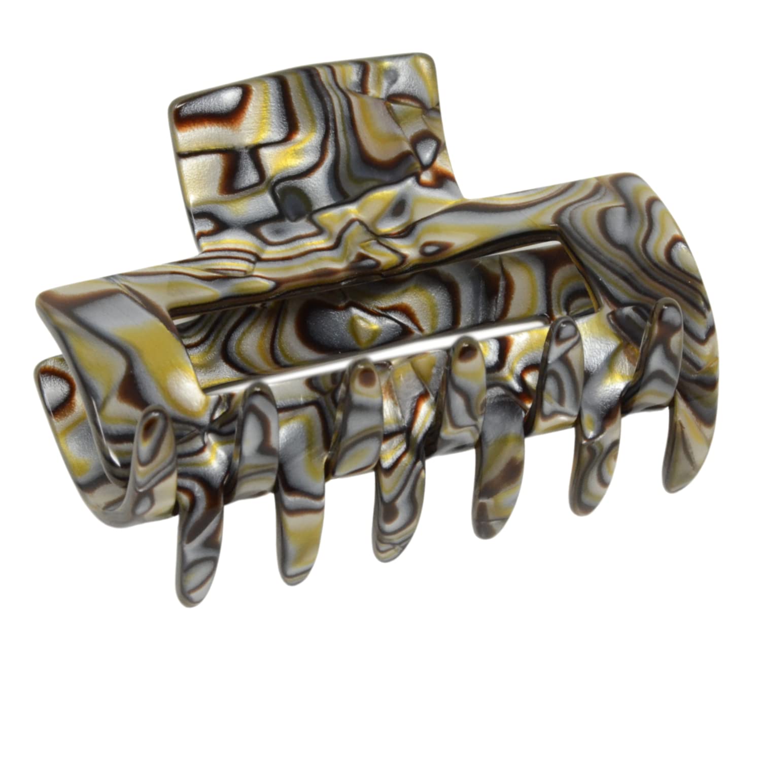 French Amie Geo Medium 3 1/4" Celluloid Handmade No Slip Grip Jaw Hair Claw Clips Strong Hold Fashion Durable Styling Women Hair Accessories, Made in France (Silver Onyx Gray)