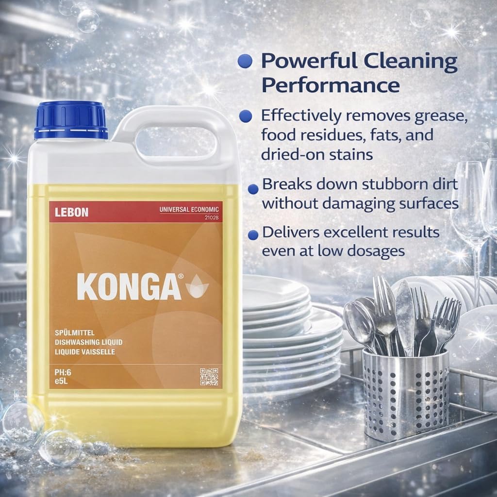 Konga Detersivo universale per lavastoviglie – Detergente multiuso concentrato per stoviglie, pH neutro, per gastronomia, industria e casa (5 l)