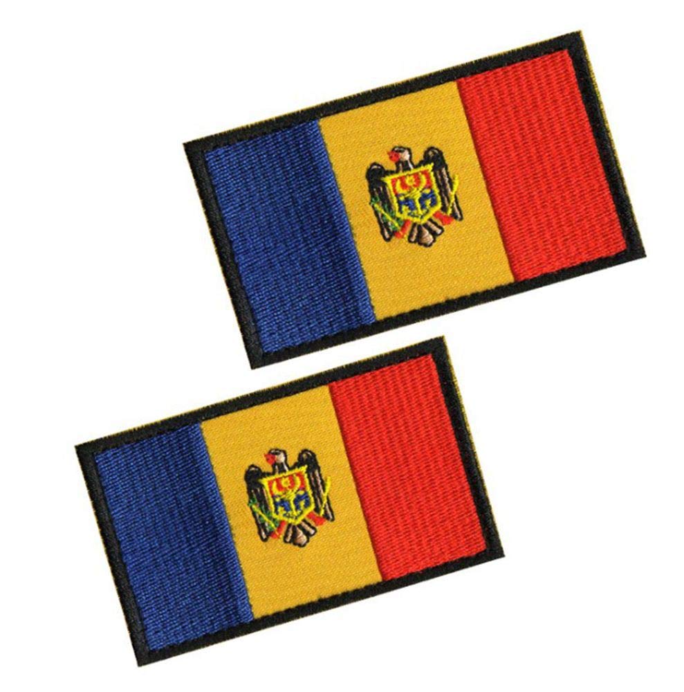 HFDA 2 Piece Different Country Flags Patch - Tactical Combat Military Hook and Loop Badge Embroidered Morale Patch (Moldova)
