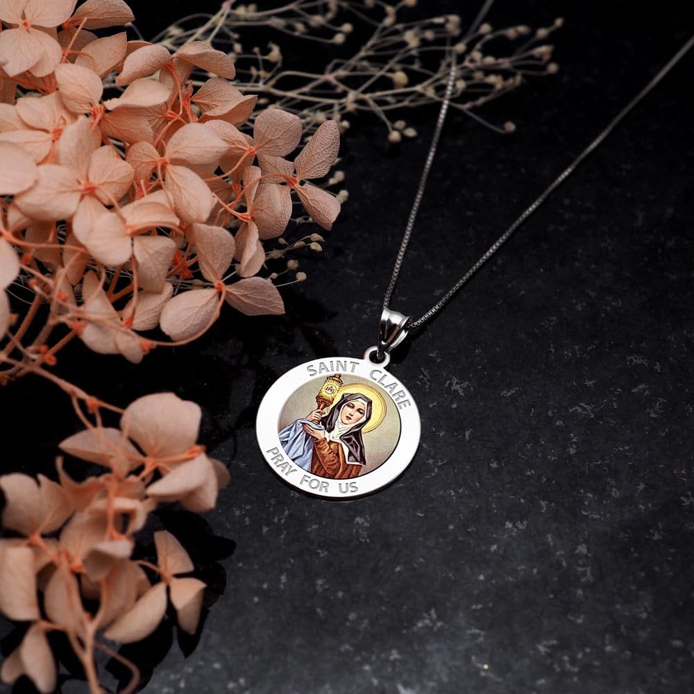 PicturesOnGold.com Saint Clare of Assisi Religious Medal - Color - 3/4 Inch Size of a Nickel -Sterling Silver - Image 7