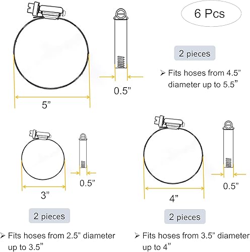 Vista 34 de Abrazaderas de conducto de acero inoxidable 304 ajustables de 4 pulgadas (diámetro), abrazadera de tubo, abrazadera de conducto de aire, abrazaderas