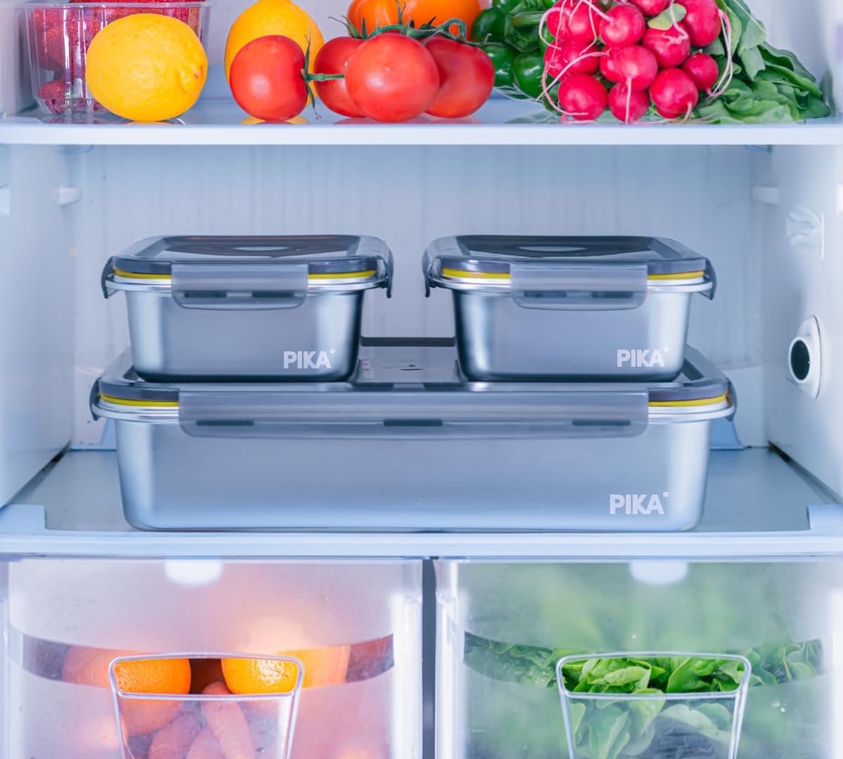 Pika | Juego de 5 cajas de alimentos de acero inoxidable | 1 x 5000 ml + 2 x 1300 ml + 2 x 650 ml | Especial por lotes de cocina | Compatible con microondas, horno, congelador, almacenamiento fácil