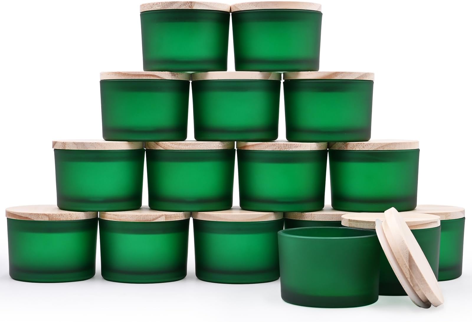 Thick Candle Jars for Making Candles 16 Pcs, 4 OZ Empty Jars with Wood Lids for Candle Making, Sample Container - Dishwasher Safe, Frosted Green