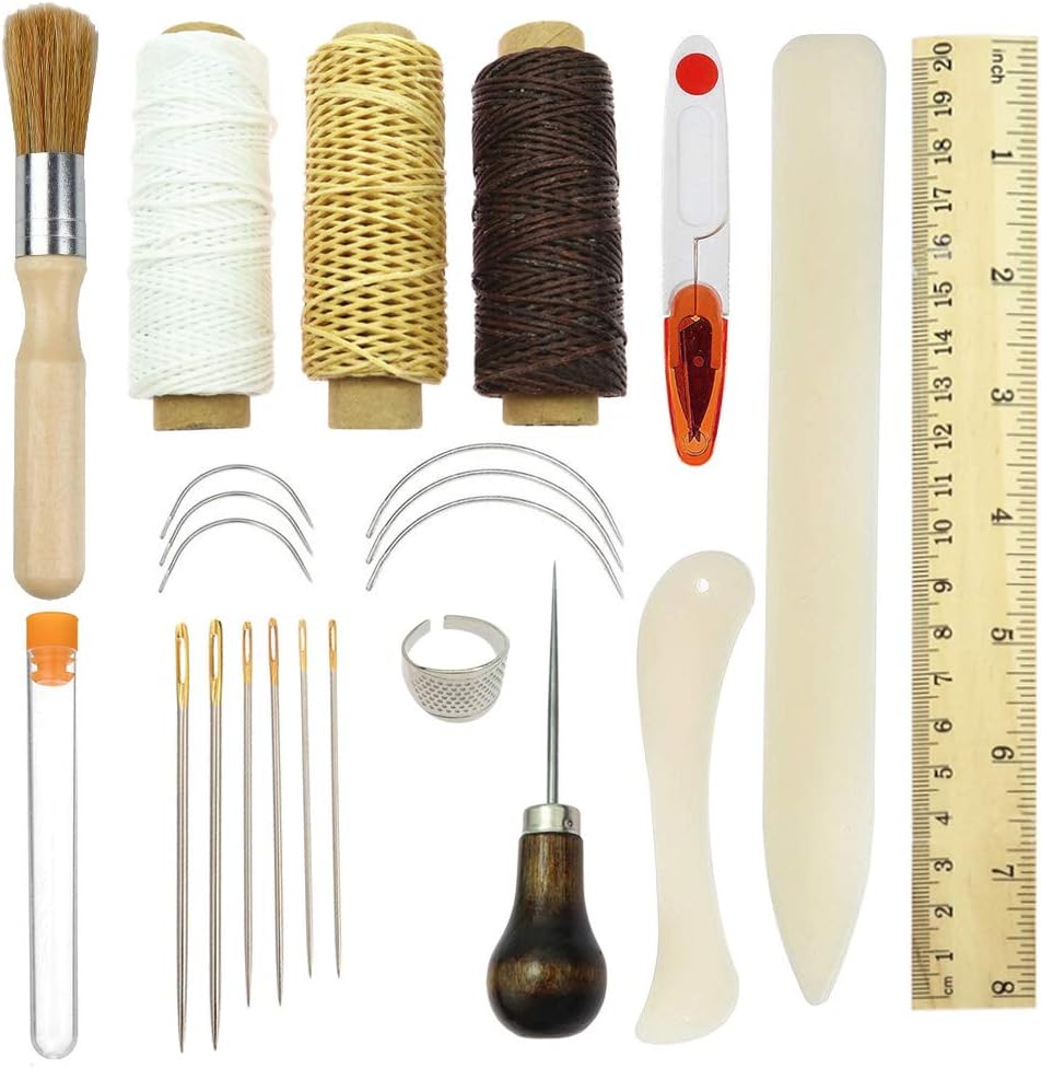 Jodsen Bookbinding Tools Kits, Premium Sewing Tools for Leather,Handmade Books and Paper DIY Bookblind Set, Including Sewing Needles/Waxed Thread/Awl and So On Like Main Picture (23 PCS),beige