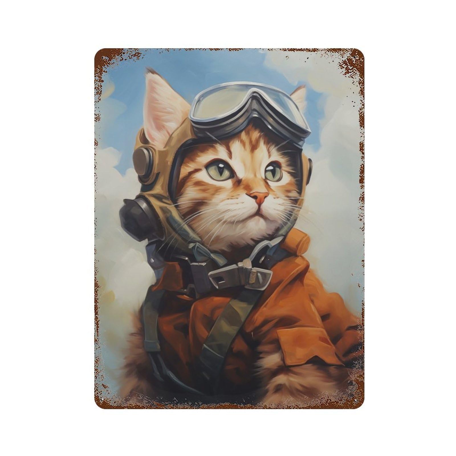 Kitty Pilot Vintage Rust Metal Sign 15.7"x11.8", Classic Wall Plaque for Basement, Hobby Room And Garage Decor