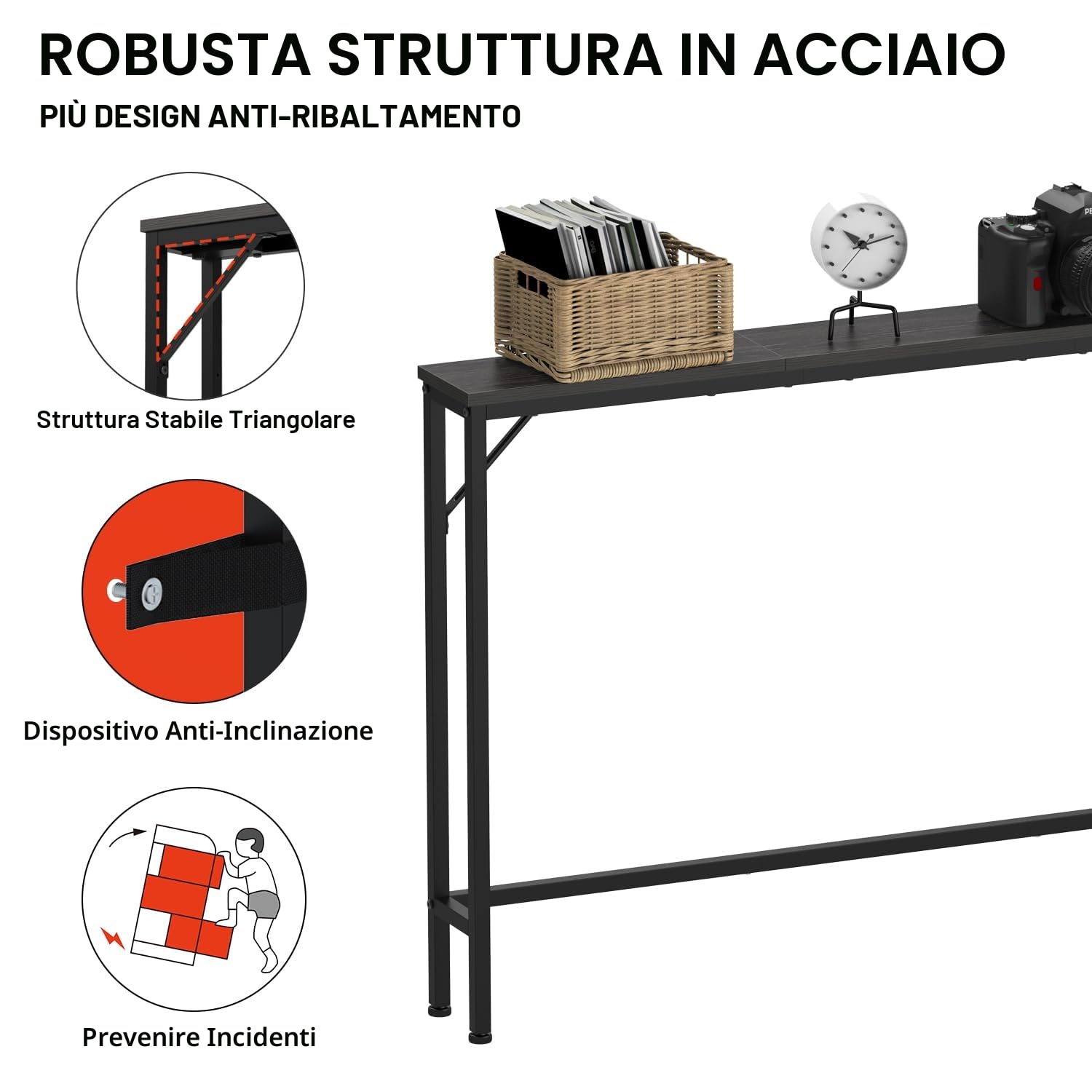 Vedecasa Consolle sottile da 15 cm con stazione di ricarica e porte USB, tavolino stretto e basso per ingresso, soggiorno, corridoio, ufficio