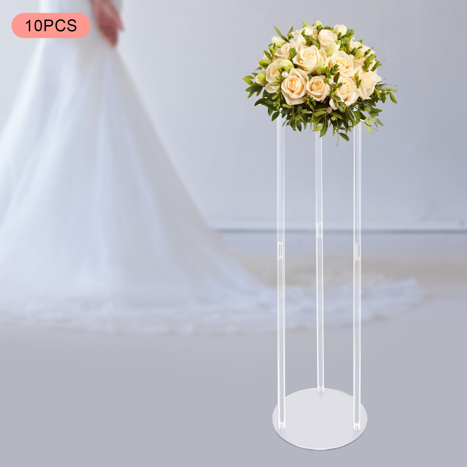 Supporto per fiori da sposa da 101 cm, 10 pezzi, cilindrico, in acrilico, centrotavola per tavoli, supporti per palloncini in acrilico, colonna rotonda, per matrimoni, feste di compleanno, decorazioni