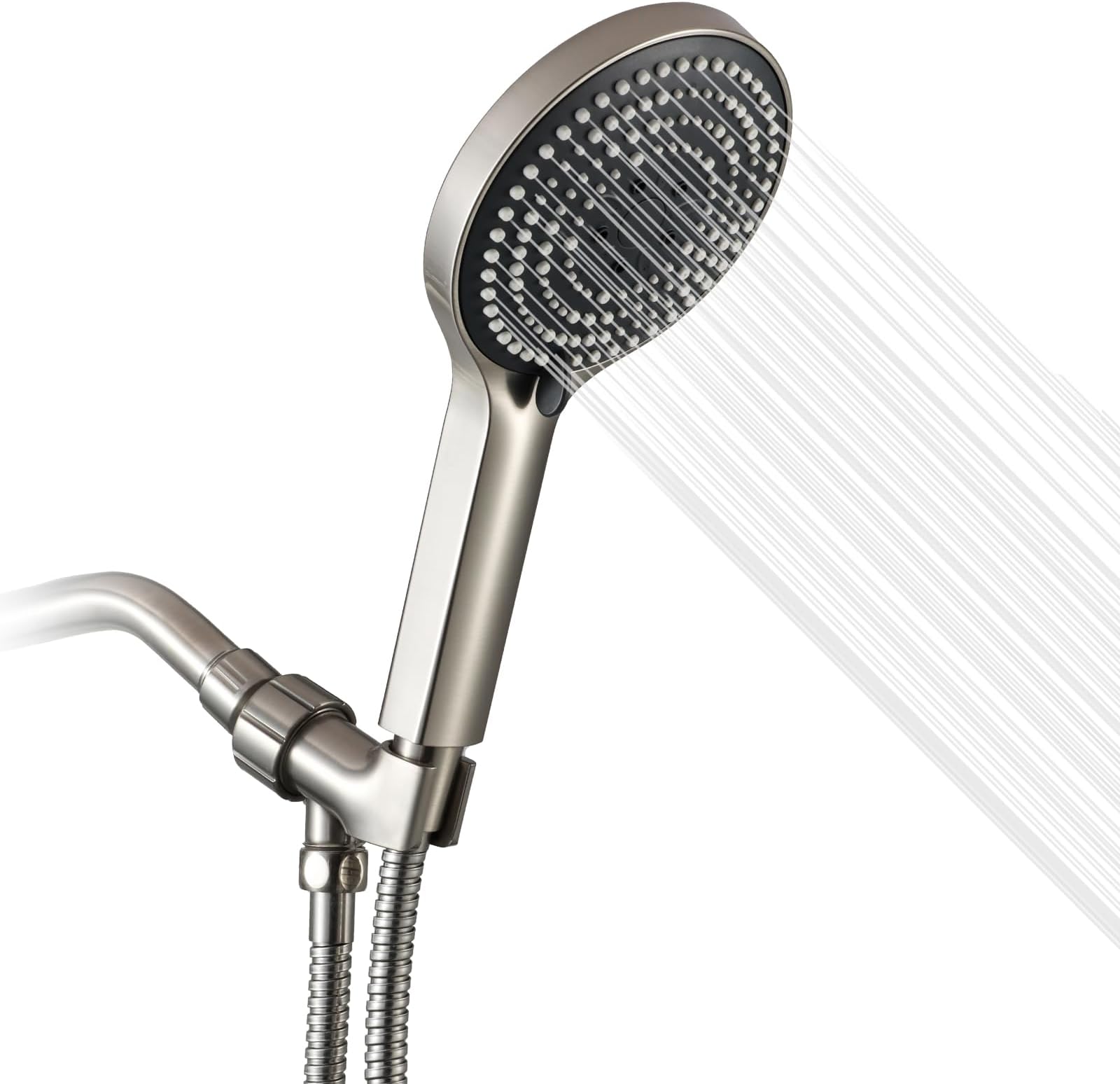 OFFO Handheld Shower Head Set, 6-Mode Brushed Nickel High Pressure Handheld Sprayer with 60" Stainless Steel Hose & Holder, High Flow Large Powerful Boosting Handheld Showerhead for Low Water Pressure