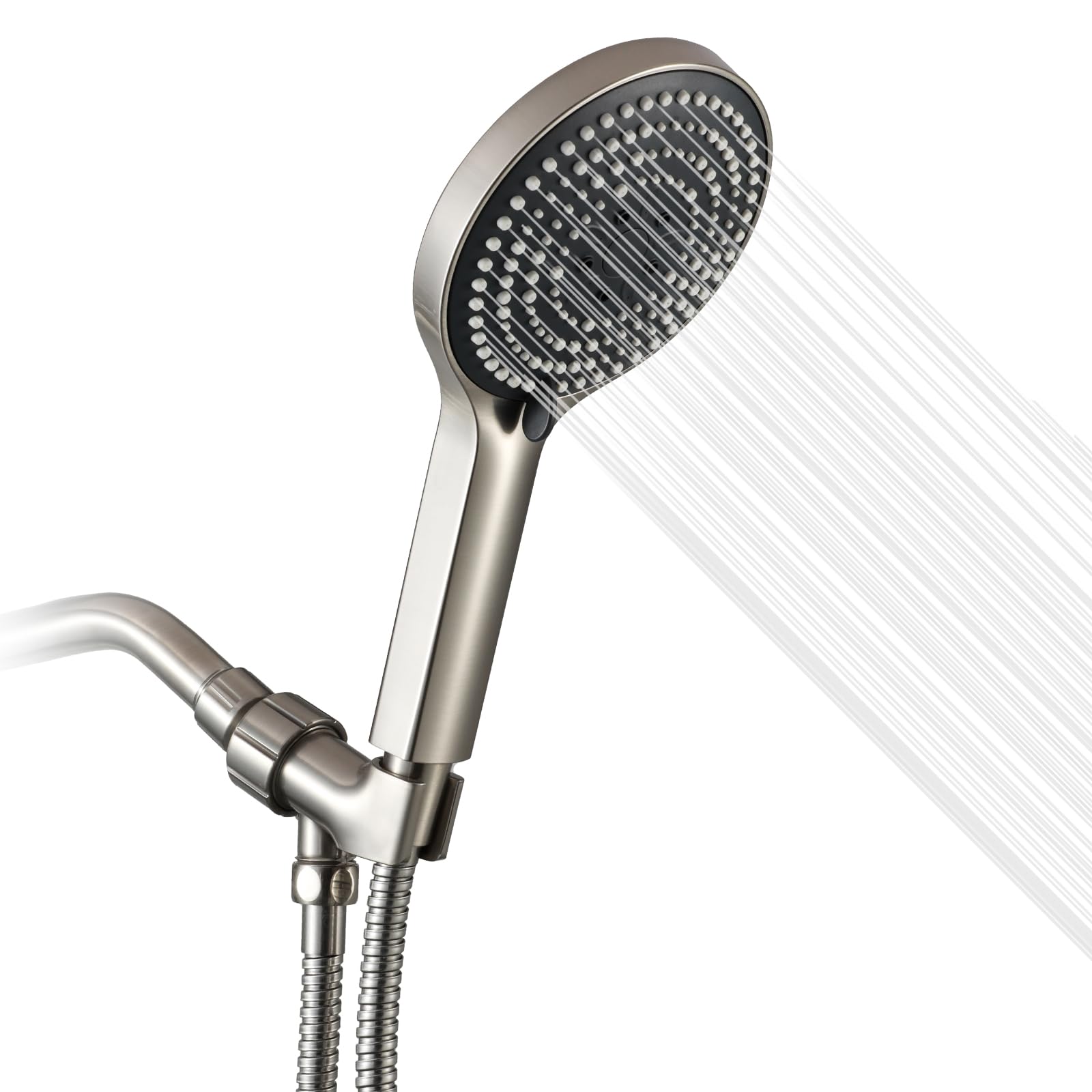OFFO Handheld Shower Head Set, 6-Mode Brushed Nickel High Pressure Handheld Sprayer with 60" Stainless Steel Hose & Holder, High Flow Large Powerful Boosting Handheld Showerhead for Low Water Pressure