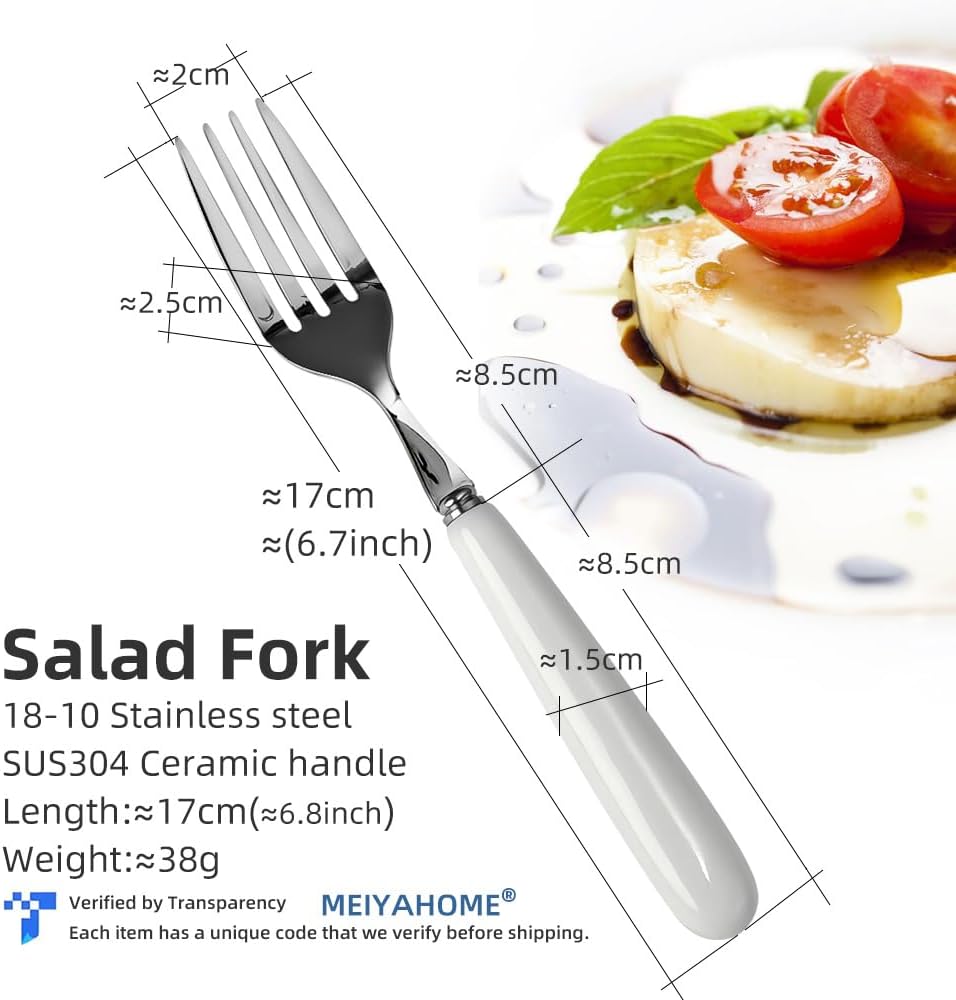1Dessert Spoon&1Salad Fork 6.5inch Fine Dessert Spoons 18/10SS White Handle image 4