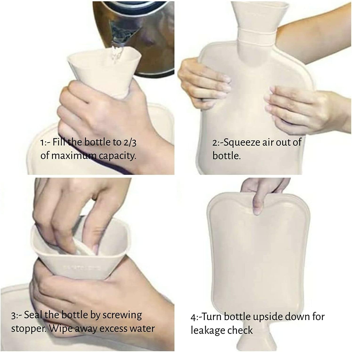Pack of 3 Hot Water Bottles - x3 Natural Rubber 2 Litre Hot Water Bottles - Perfect Hot Water Bag for Pain Relief (Red, Blue & Cream) - Image 5