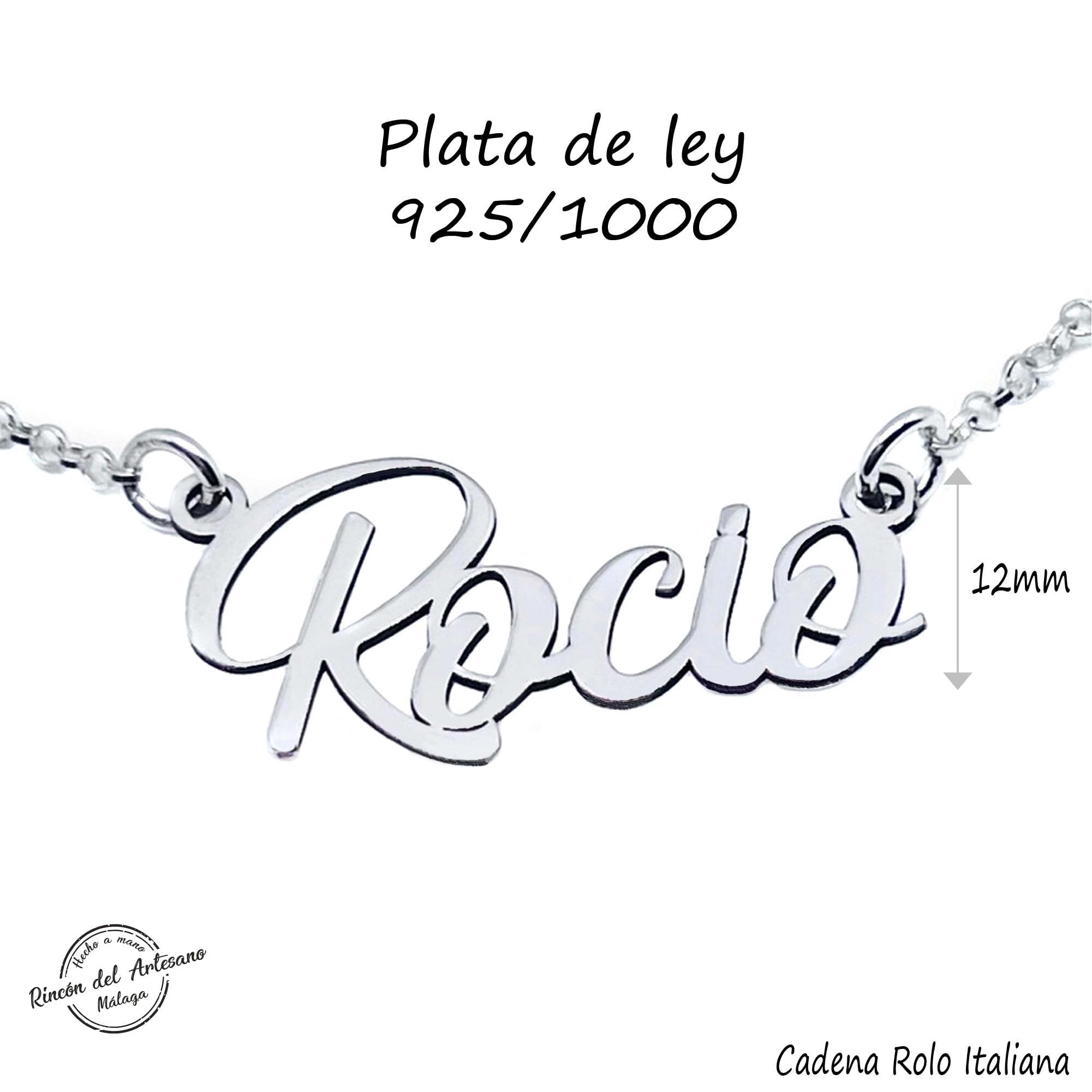 Collar con Nombre Personalizado para Mujer. Fabricado en Plata de Ley 925/1000. Regalo Madres y Abuelas. Día de la Madre