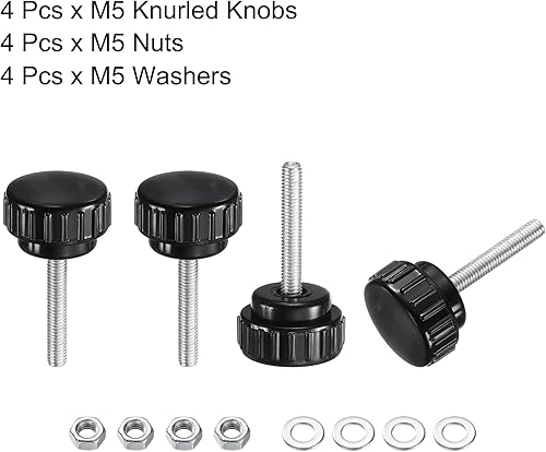 Miniatura 14 de uxcell Juego de 4 perillas moleteadas, tornillos de pulgar con tuercas y arandelas, rosca macho métrica M6 x 1.378 in, cabeza de plástico de 0.984