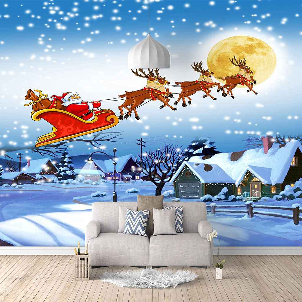 Canevas papier peint Noël 3D revêtement mural adhésif format XXL 350x256