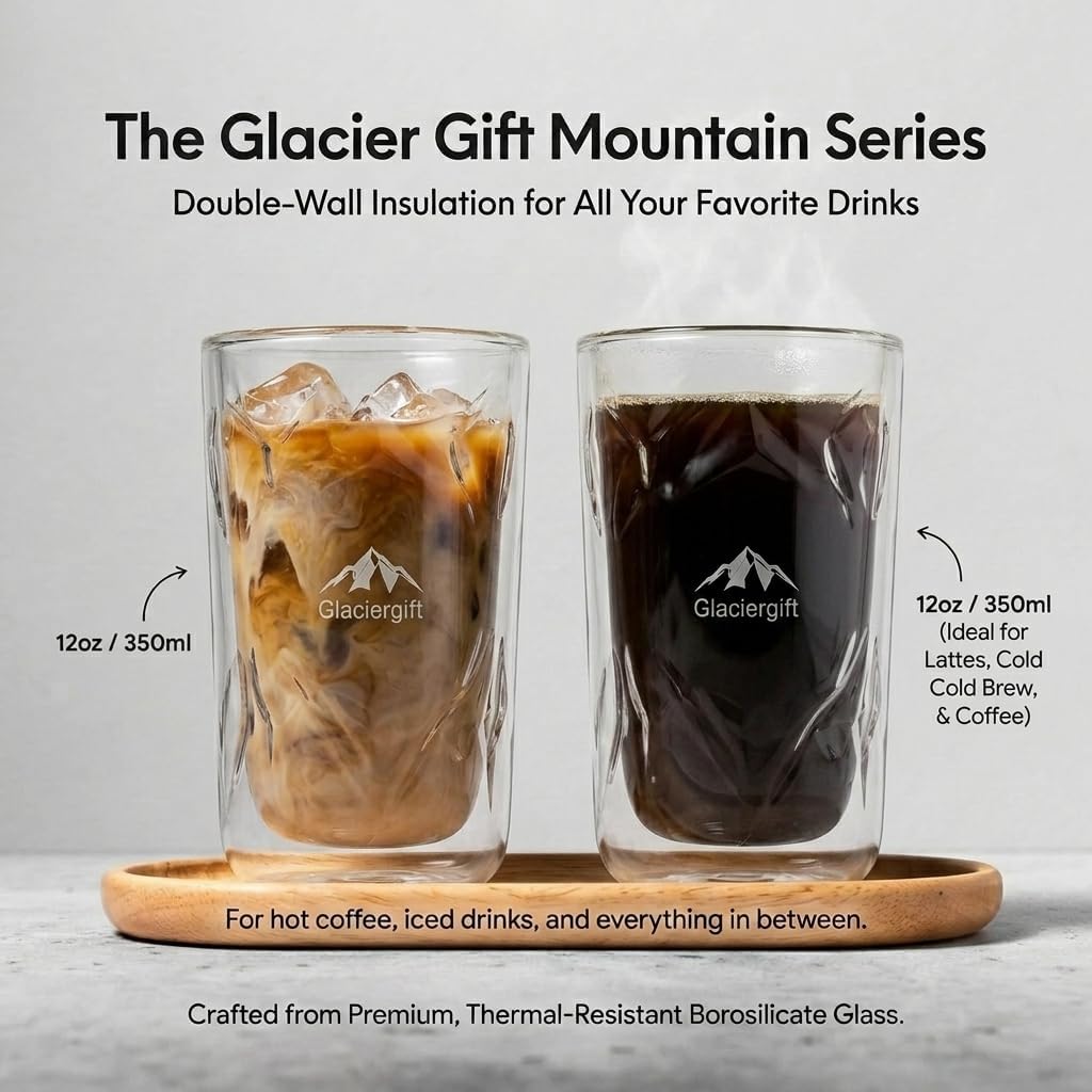 Double Walled Glass Coffee Mugs, 2 Pack Insulated Clear Coffee Cups