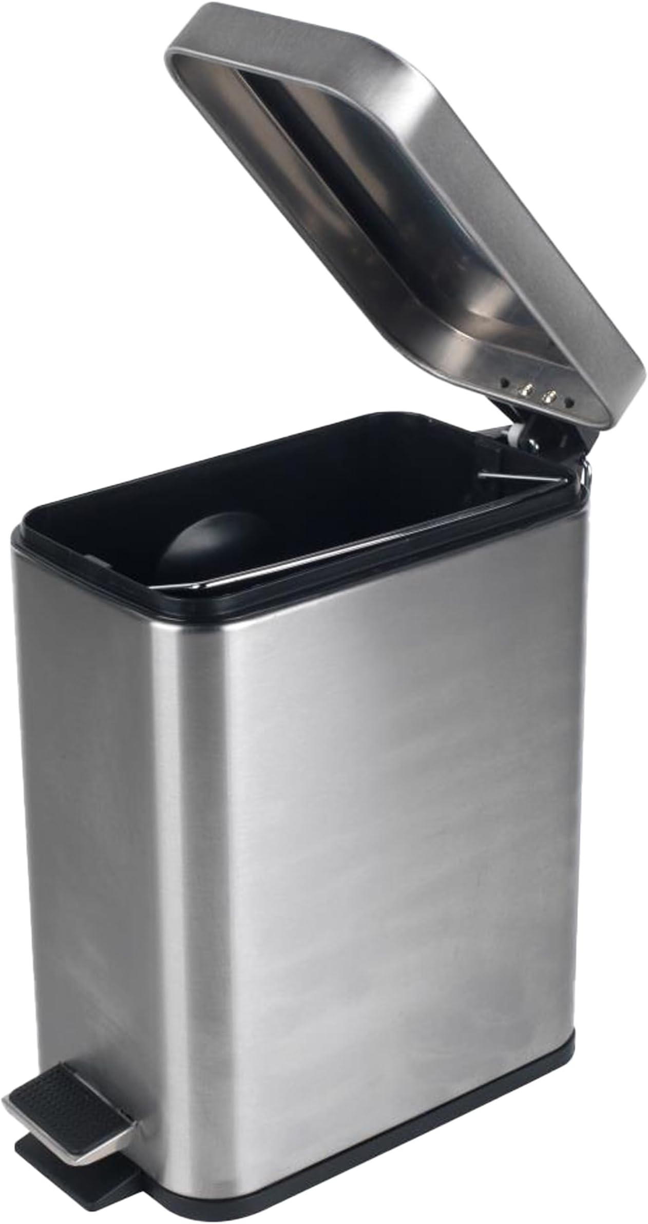 LA041173SS Rectangular Pedal Bin โ Small Rubbish Bin with Soft Closing Lid, Office Bin with 5 Litre Capacity, Stainless Steel Waste Paper Bin, Slim Recycling Bin, Silver