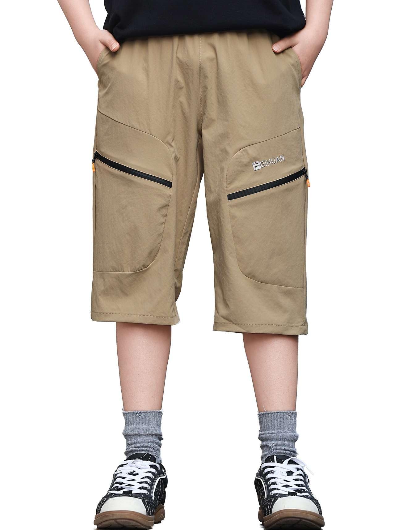 Echinodon Jungen 3/4 Kurze Hose Outdoor Shorts Kinder Sommer Sport Freizeit Schnelltrocknend Atmungsaktiv Wandershorts