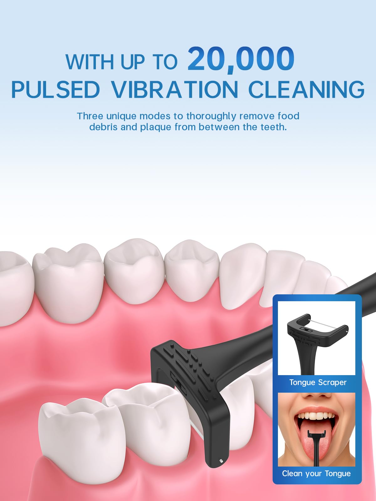 Voraiya Hilo dental eléctrico para dientes, reutilizable, con 50 cabezales de repuesto, recomendado por dentistas, alternativa al irrigador dental de agua, púas de hilo dental recargables para adultos