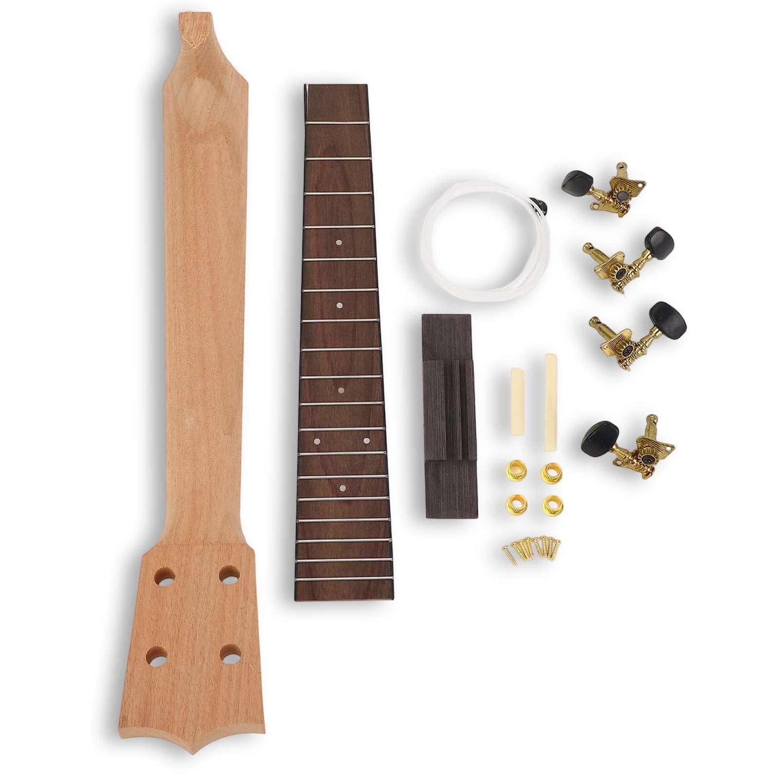 Kit de manche d'ukulélé à monter soi-même, fabriquez votre propre ukulélé avec ce kit : touche en palissandre, ensemble de boutons de cordes et de chevalet, ukulélé artisanal, kit de bricolage, pièces