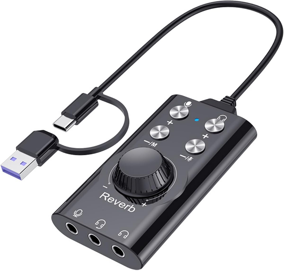 HOSONGIN Portable USB Audio Interface, Type-C to 3.5mm Audio Sound Card, Voice Changing Effects, Noise Reduction for PC, Mac, Phone, Gaming, Streaming, Recording
