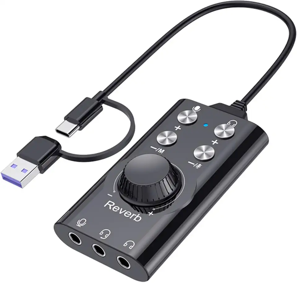 HOSONGIN Interface de Áudio Usb Portátil, Placa de Som com Conector Tipo C para 3,5 Mm, Efeitos de Mudança de Voz, Redução de Ruído para Pc, Mac, Celular, Jogos, Streaming e Gravação.