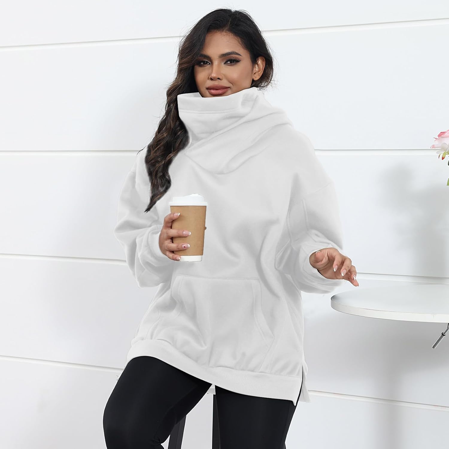 Womens Fleece Hoodie with Scarf Cotton Oversized Pullover Casual Hooded Sweatshirts Sweater Fall Winter Clothes - Image 6