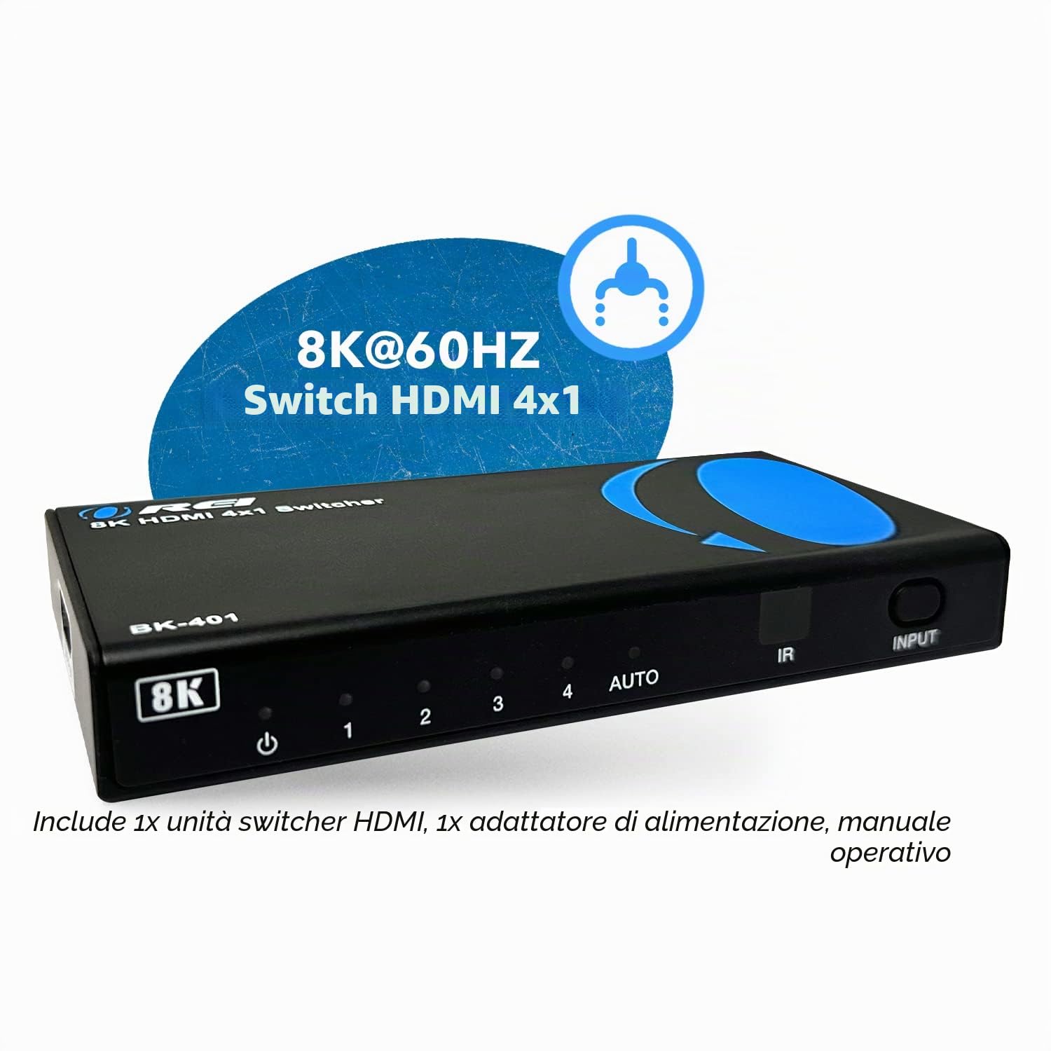 OREI 8K 4x1 HDMI 2.1 Switch 4K @ 120hz Switcher 4 in 1 Out, supporto HDR, HDR10, Dolby Vision, HLG 48Gbps per Xbox Series X PS5 Roku Fire TV Monitor Proiettore Dolby