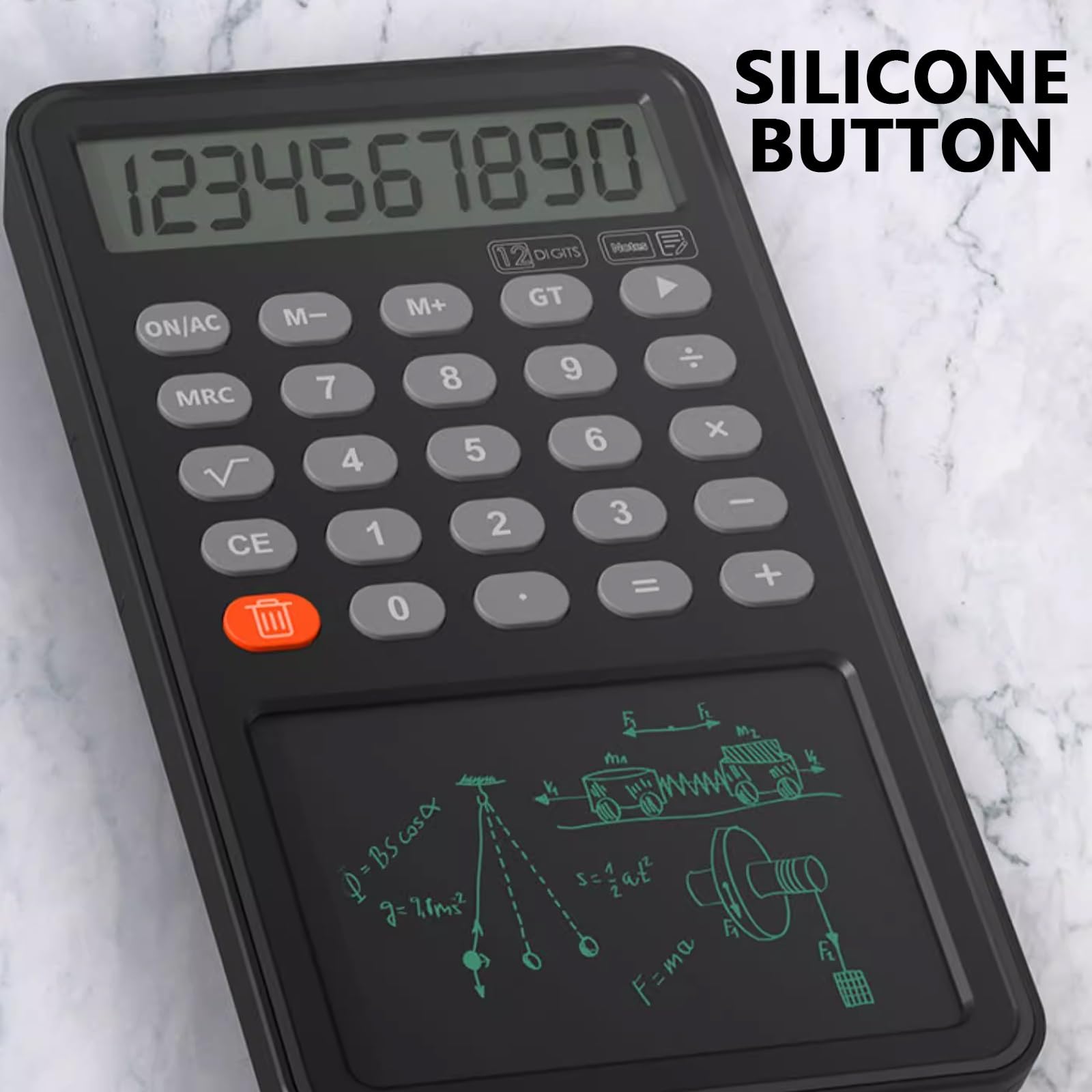 Calcolatrice scientifica con blocco di scrittura cancellabile, display a 12 cifre, per ufficio, casa, scuola, design compatto