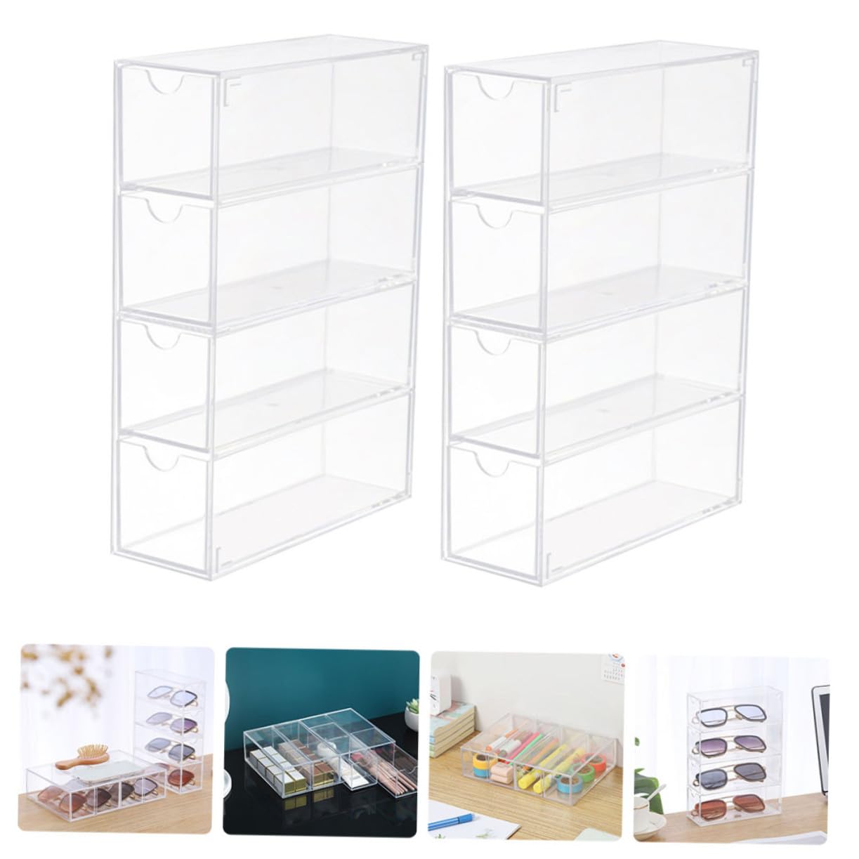 Caja Transparente para Guardar Gafas de Sol y Gafas 4 Capas y 2 Unidades, Organizador Resistente de Acrílico PS para Exhibición en Mostrador
