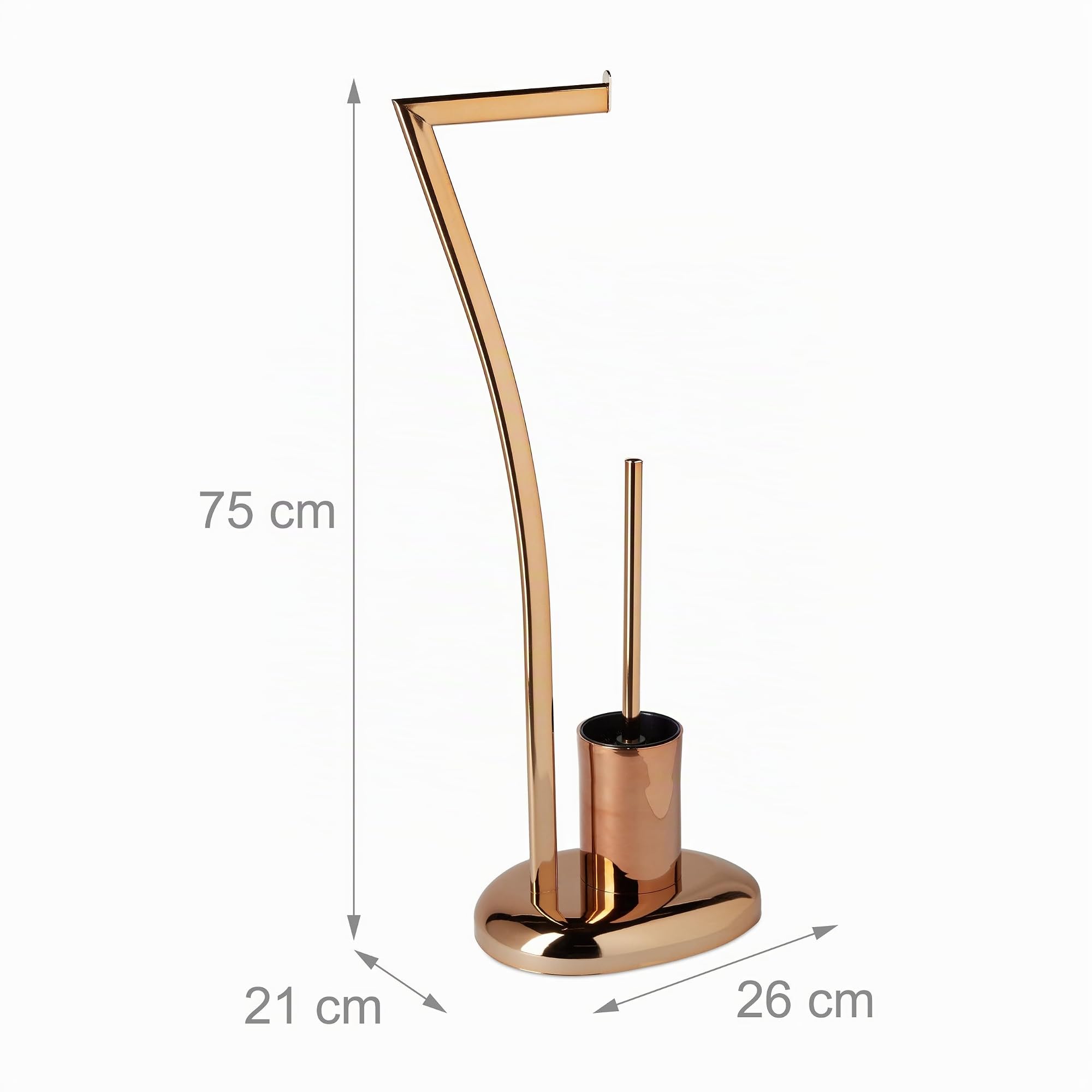Relaxdays Set da Accessori per WC, Porta Scopino in Acciaio Inox e Portarotolo, Piantana, HxLxP: 75 x 21 x 26 cm, Rame
