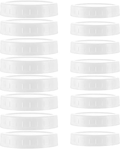 16 tapas de plástico con 8 tapas de boca regular y 8 tapas de almacenamiento de plástico de boca ancha para frascos Mason, color blanco