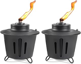 2-Pack FALBAWR Citronella Tabletop Torches, 15oz Metal Mini Fire Pit Torches with Wick & Snuffer for Patio, Yard, Garden Parties