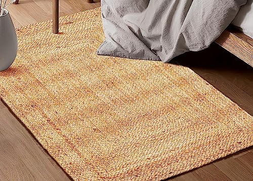 Kema 2X3 Feet Handwoven Jute Braided Area Rug, Natural Yarn - Rustic Vintage Braided Reversible Rectangular Rug- Eco Friendly Rugs For Bedroom, Kitchen, Living Room, Farmhouse #TOP2