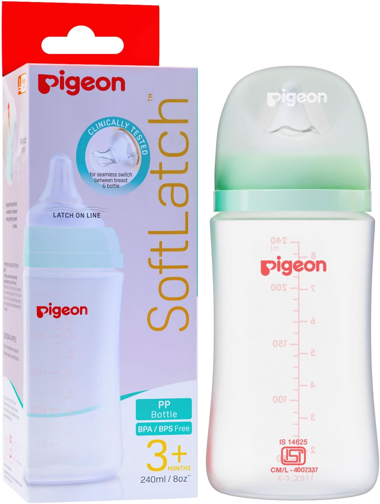 WN3 PP Nursing Bottle 240ml with Plus Type Green Nipple | Anti-Colic | Safe & Durable Baby Bottle