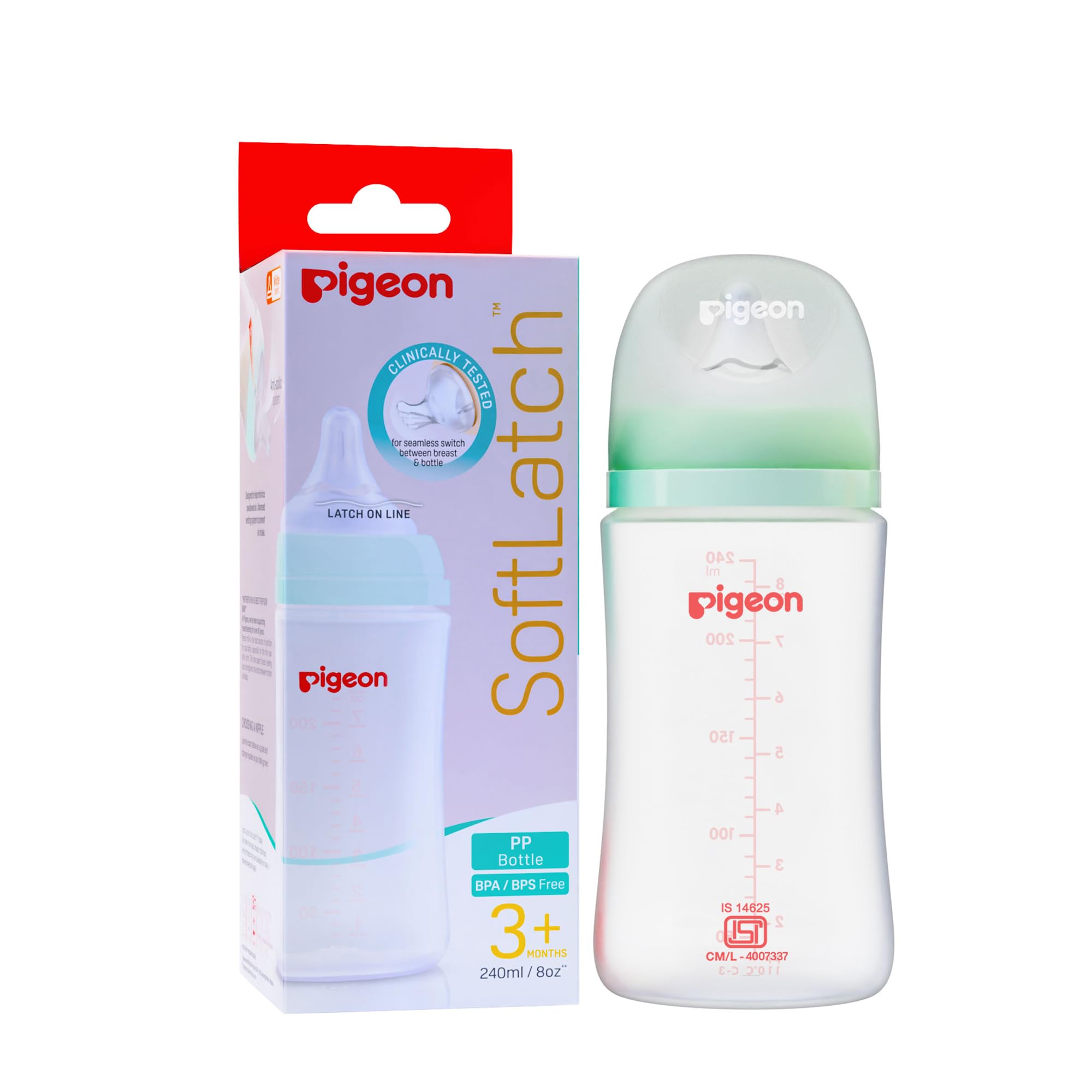 Pigeon Natural Flo Wide Neck Feeding Bottle New Born/Infants/Toddler Upto 3 Years BPA Free 240ml Wn3 Pp Nursing Bottle 240ml Plus Type Nipple Green-image-37