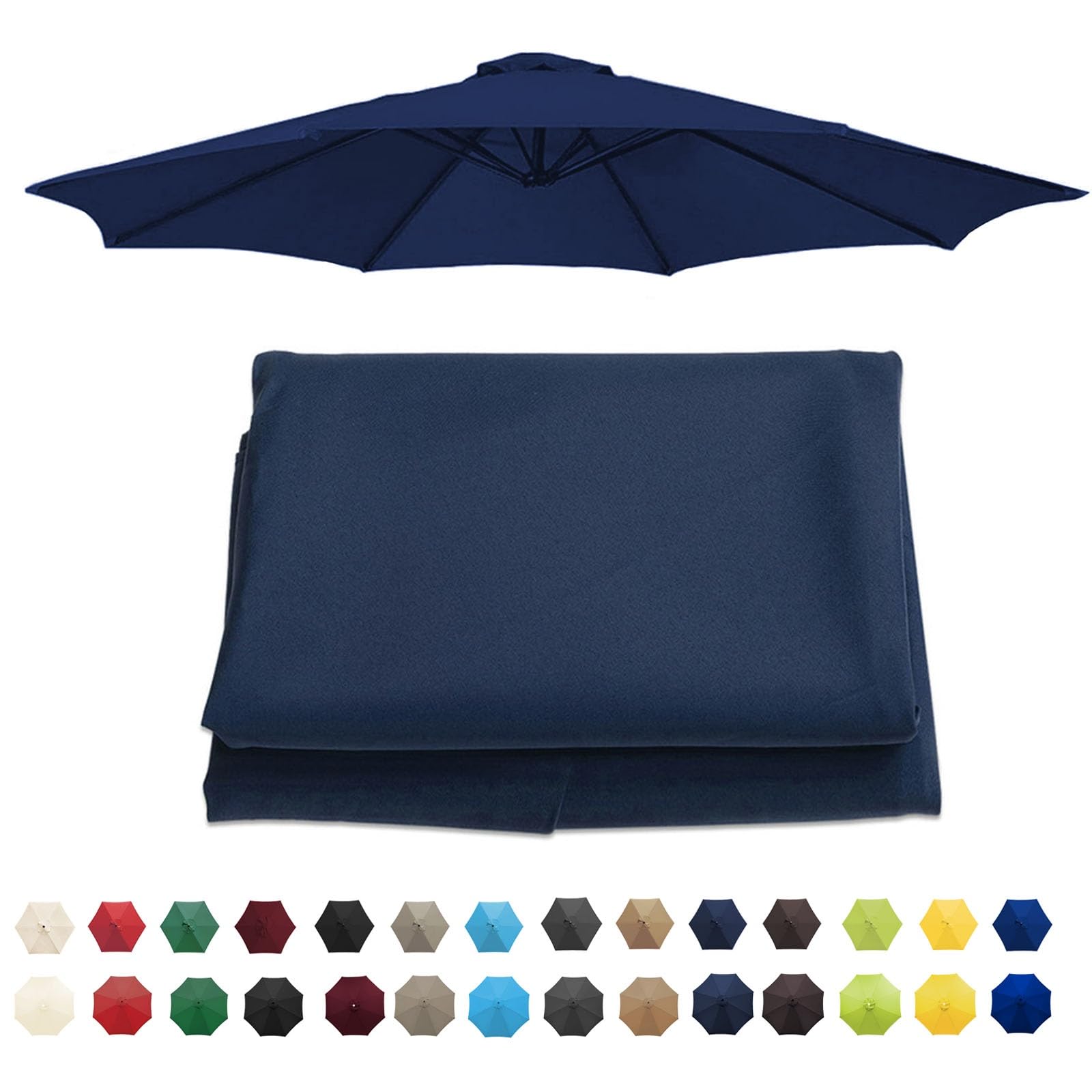6.5/8.8/9.8ft (200cm/270cm/300cm) Sun Umbrella Replacement Cloth 6/8 Arms UV 50+ Protection Replacement Parasol Fabric Canopy For Standard & Cantilever Parasols(Color:Navy blue,Size:6 ribs-2m(6.5ft))