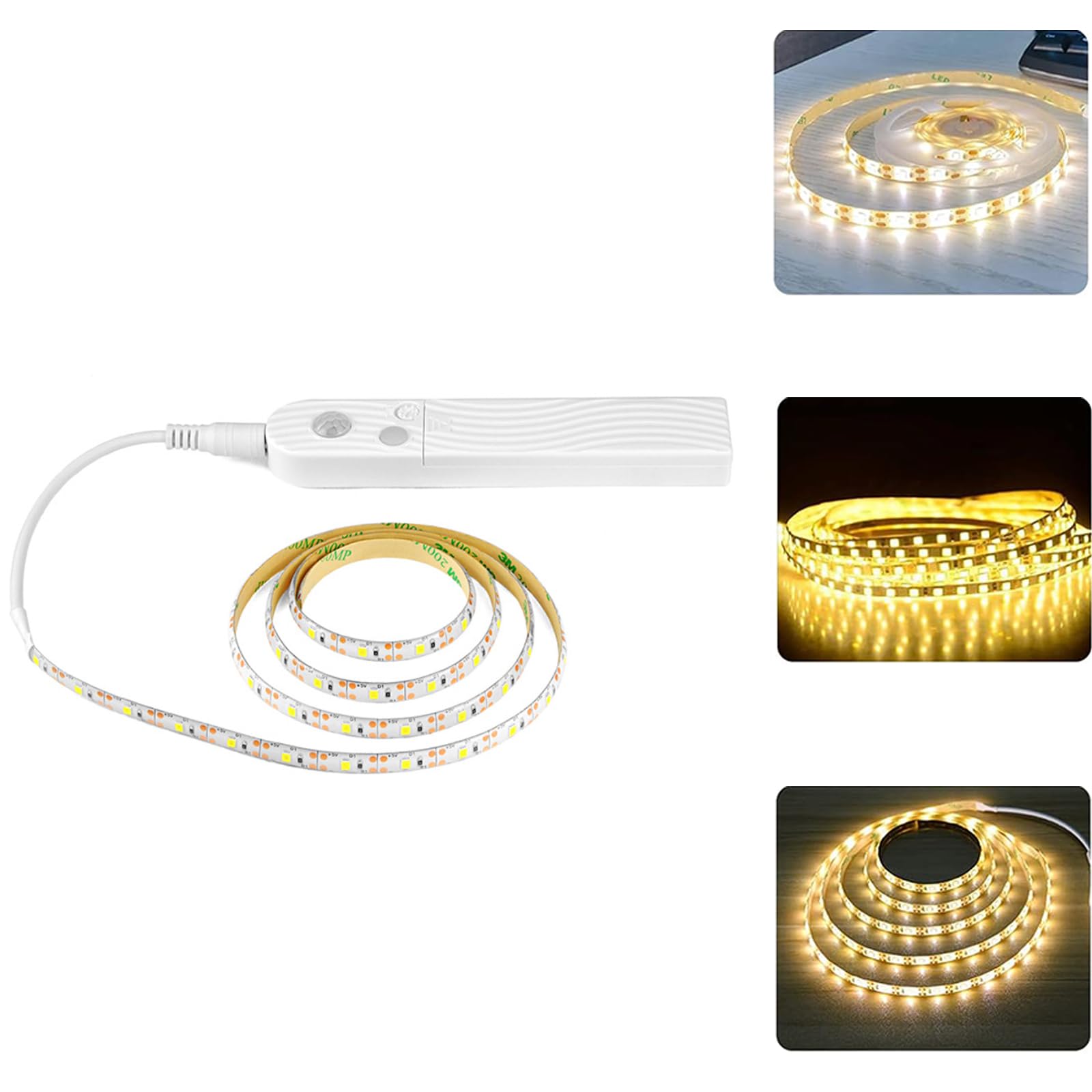 Ieron Striscia Luminosa a LED con Sensore di Movimento, 2M Batteria con Interruttore, Autoadesiva, Tagliabile, Impermeabile, Nastro LED Dimmerabile per Sotto Armadio Cucina Camera da Letto (Bianco