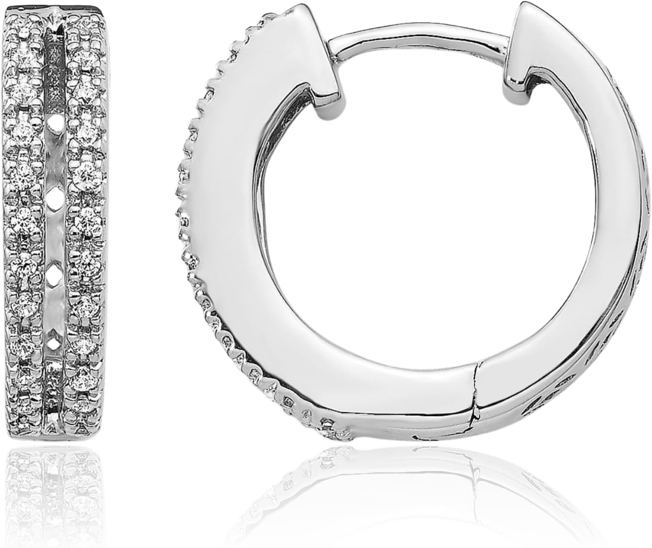 IceCarats 14K Solid White Gold 0.15 carat Diamond Small Huggie Hoop Earrings 13mm 1/2 inch Round Cut, Natural, Prong Set, Snap Back For Her