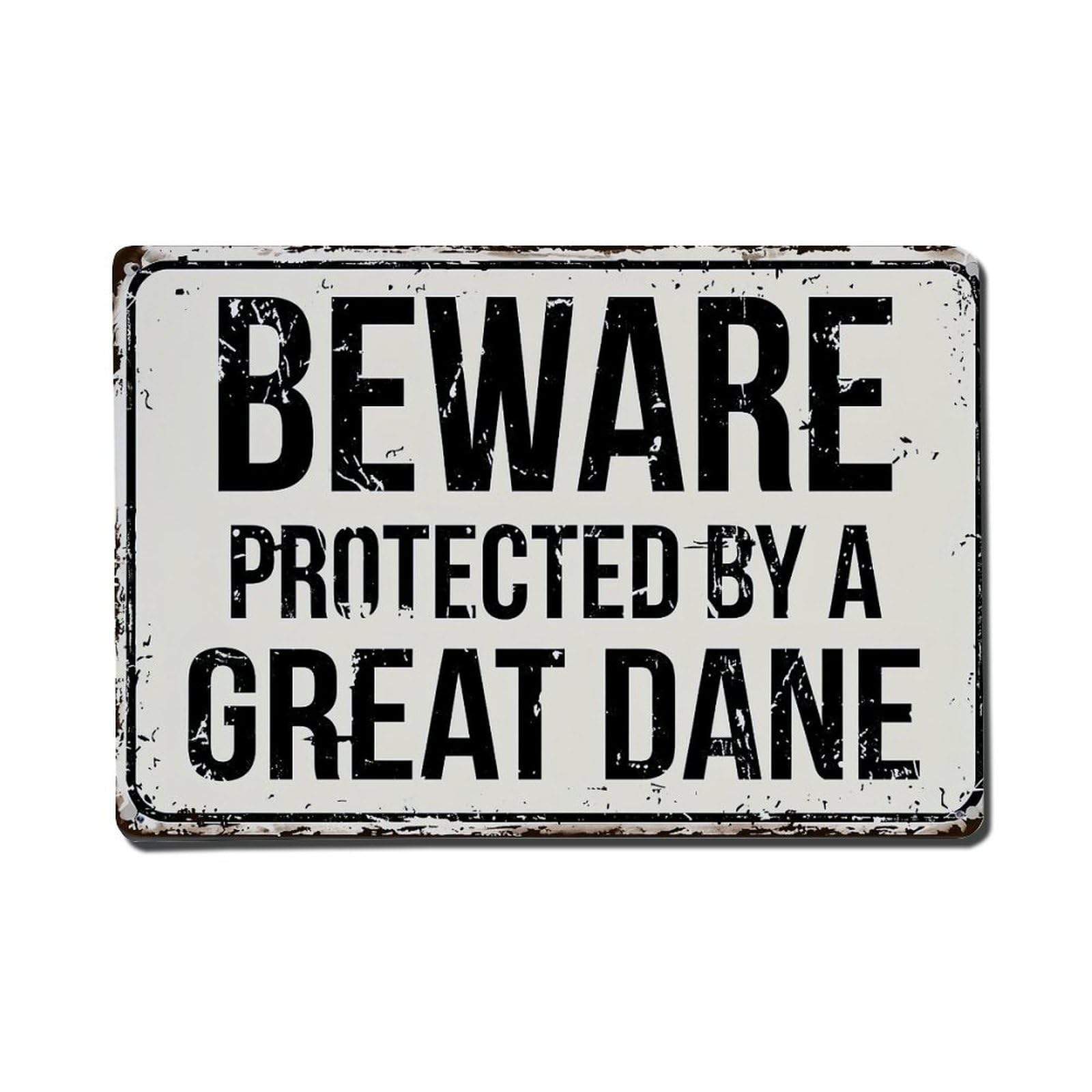 Beware Protected By A Great Dane Metal Tin Sign Plaque