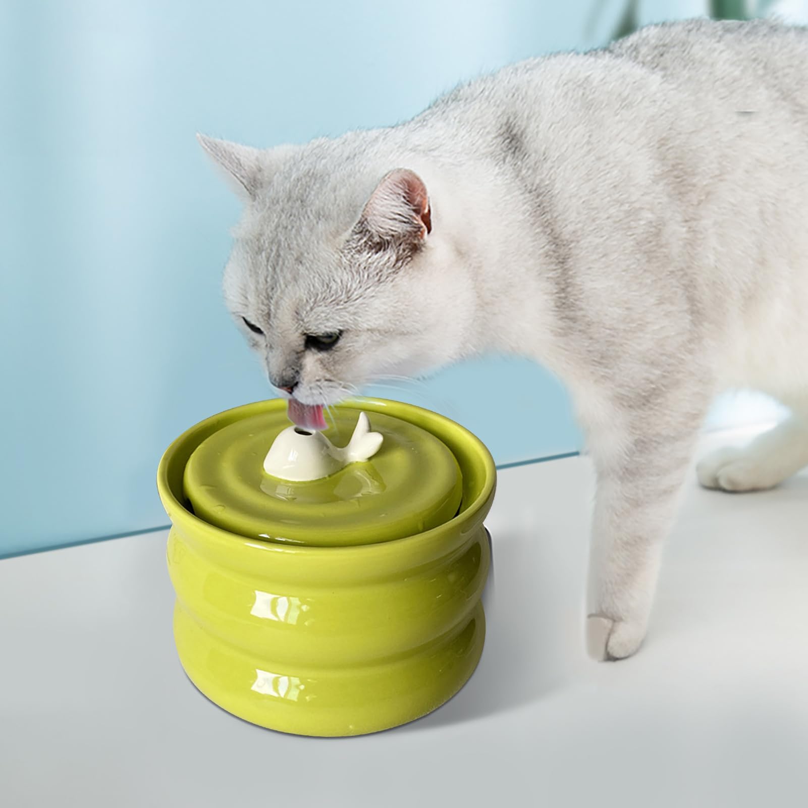 Fuente de agua para gatos - Fuentes para gatos | Beber a pilas - Fuente de | agua para gatos, máquina expendedora de cerámica con circulación para, sin mojada, cuenco para perros,