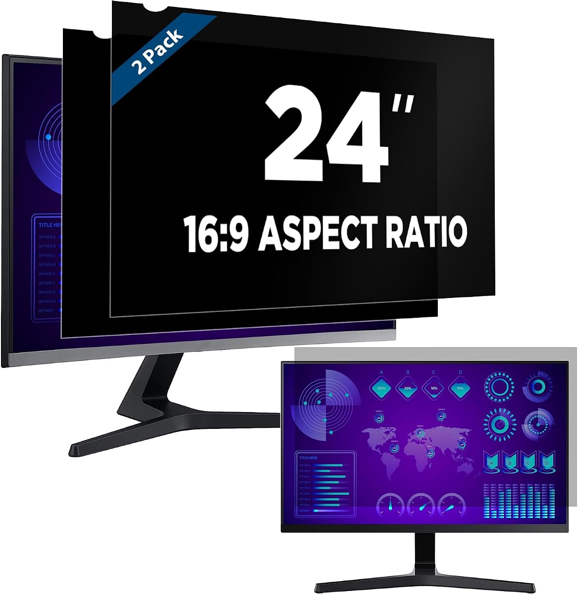 Magicmoon 2-Pack 24 Inch Computer Privacy Screen Filter for 16:9 Monitor | Anti-Spy/Glare Protector Film Widescreen 16:9 Aspect Ratio (Width x Height: 531mm x 298mm)