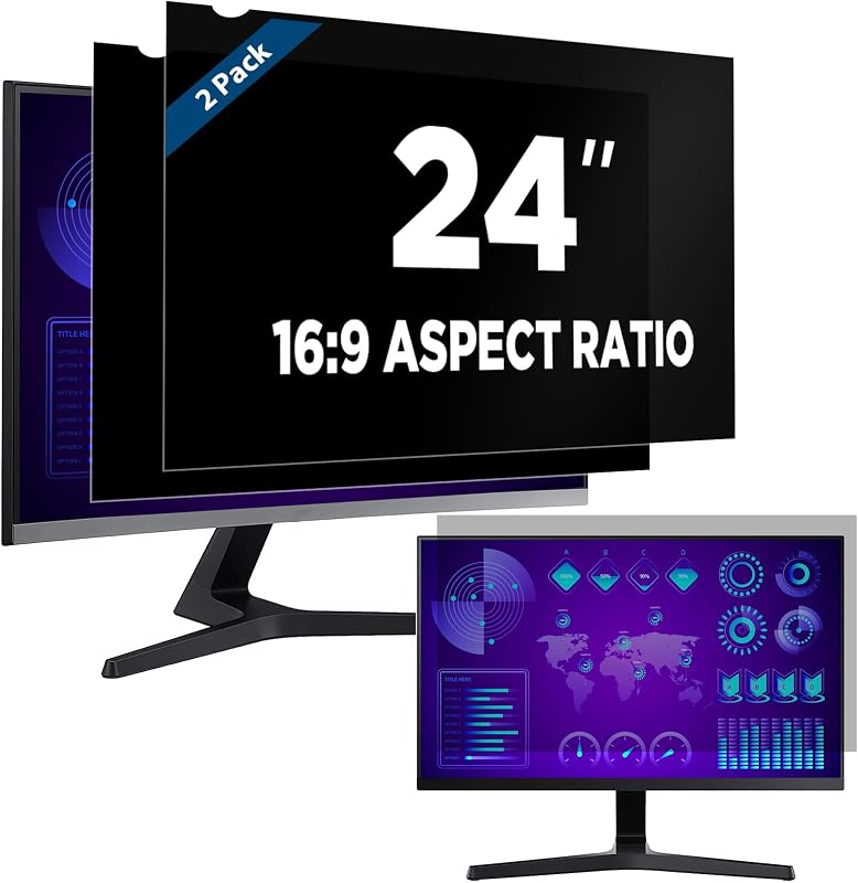 Magicmoon 2-Pack 24 Inch Computer Privacy Screen Filter for 16:9 Monitor | Anti-Spy/Glare Protector Film Widescreen 16:9 Aspect Ratio Filter Size: width: 20 15/16", Height: 11 13/16" (531mm x 298mm)