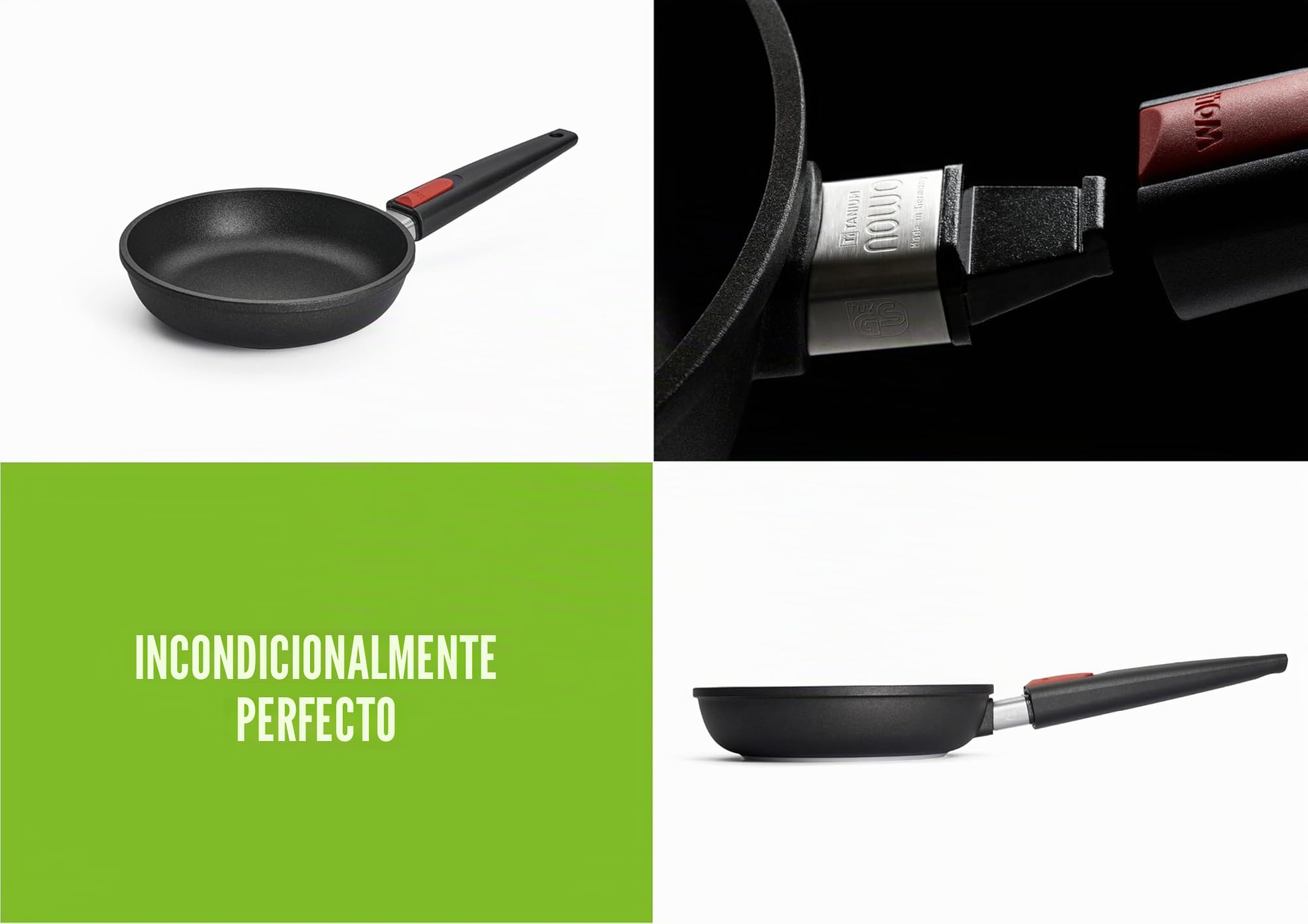 Woll Titanium Nowo - Sartén para freír con mango extraíble, Negro, 20 cm