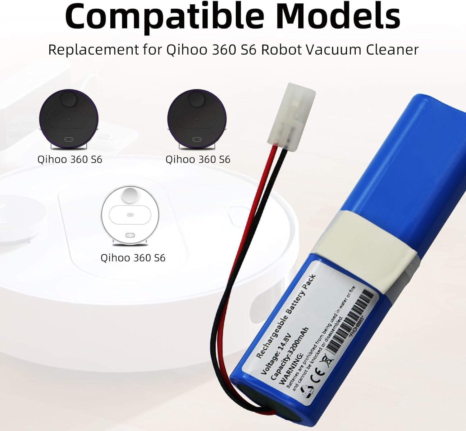 3200mAh Rechargeable Robot Aspirapolvere Batteria Compatibile con Qihoo 360 S6 360 S8 Rowenta X-Plorer Serie 75 X-Plorer Serie 75 S+ X-Plorer Serie 95 RR8567 RR8585 RR8587 Robot Vacuum Cleaner