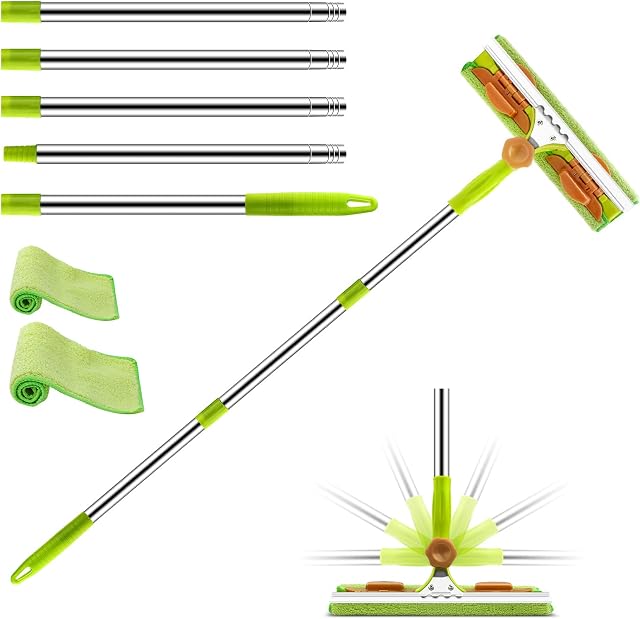 OBOVO Professional Window Squeegee Cleaner Extendable 230CM Telescopic Window Cleaning Equipment Kit with Microfiber Scrubber 3 in 1 Long Cleaning Tools for Glass Car Indoor Outdoor High Windows