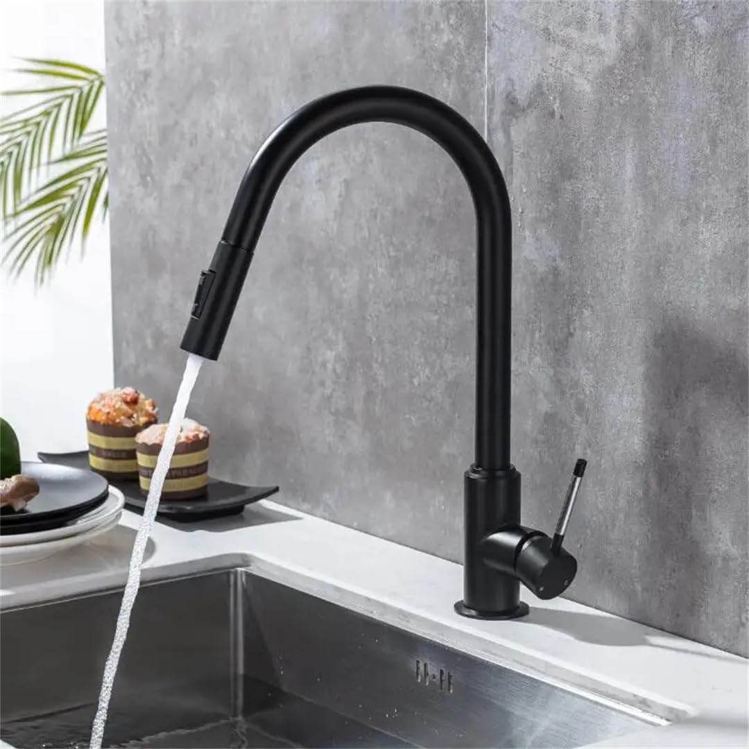 ZQFHSX Pull Out Kiten Faucet Brushed d Black Sink Mixer Tap Rotation Taps LWX