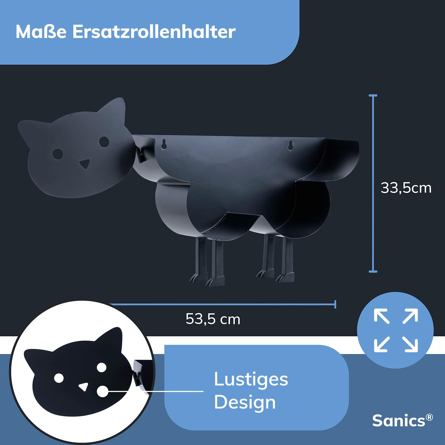 Ersatzrollenhalter Freistehend - WC Papierhalter Hängend - Wandhalterung - Katze - Toilettenpapierhalter Tiere - Schwarz
