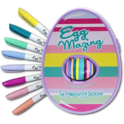 Eggmazing Egg Decorator Kit - Easter Egg Decorating Spinner with 8 Colorful Quick Drying Non Toxic Markers (Purple) - Arts and Crafts Set for Ages 3 and Up